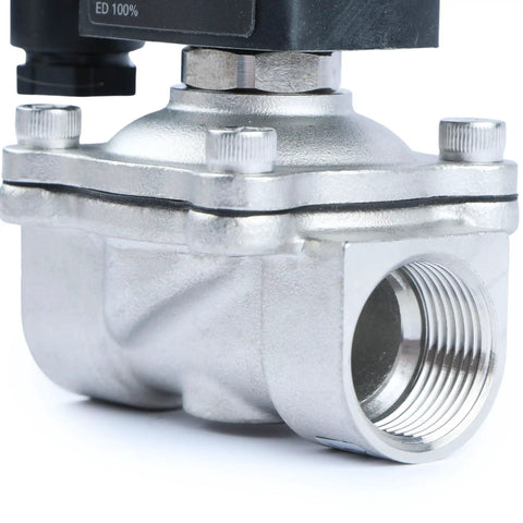 Three Quarter Inch Stainless Steel Solenoid Valve, Rock Solid 12V DC Normally Closed, 145 PSI Electric Valve For Water, Air, Diesel, NPT Thread, Wide Temperature Range