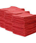 Stacked red cotton shop towels, 15x15 inches, for heavy duty cleaning. Red Cotton Shop Towels Pack Of Fifty Rags For Heavy Duty Cleaning Durable 100 Percent Cotton Cloths Extra Soft Yet Highly Absorbent Reusable Cleaning Rags For Shop Home Auto And Garage Messes.