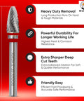 Tungsten carbide die-grinder burr with 1/4 in shank, 2.5 inches long; silver carbide bit shown beside the shank