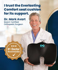 Memory Foam Seat Cushion For Office Chairs And Cars, Doctor Recommended Ergonomic Comfort For Tailbone Pain Relief And Sciatica, Large, Black, held by man in lab coat.