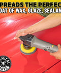 Person using TORQX Dual Action Random Orbital Polisher For Cars, Trucks And SUVs, Pro Grade Auto Buff Tool With 700W Motor