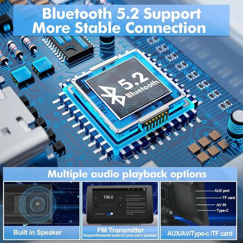 Close-up of Bluetooth 5.2 chip promoting stable connection in Wireless CarPlay And Android Auto 7 Inch HD Touch Screen Car Stereo