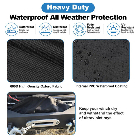 Heavy Duty Winch Cover Waterproof And Dustproof Guards Your Rig From Mud And Rain Tough 600D Oxford Fabric Snaps Tight For Electric Winches 8500 To 17500 Pounds Trail Ready Gear Black