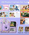 Totally Fun Kids Instant Print Camera With 1080P HD Photo Quality And On The Go Printing In Five Color Options For Playful Everyday Moments And Keepsakes Your Family Will Forever Love. Purple unicorn kids instant print camera with 28 photo frames