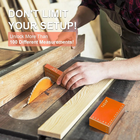 Setup Blocks 15 Pcs Aluminum Precision Height Gauge Set used for blade height adjustment on table saw, orange anodized block