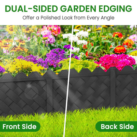 Front and back view of 30Ft Plastic Landscape Edging Border With 5.1 Inch Exposed Height, 6.73 Inch Total Height, 3D Weaving Garden Border For Flower Beds