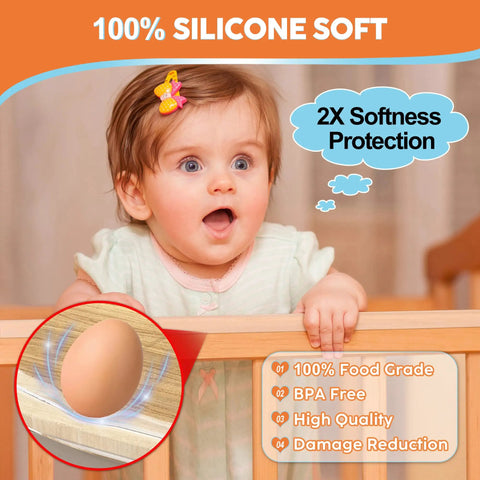 Legit Silicone Baby Proofing Edge Guards And Corner Protectors Heavy Duty Wall Bumpers Soft Furniture Padding Safe Toddler Setup Big Time Shock Absorption Rock Solid Shield, a surprised baby near edge guards.