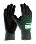 3 Pack Cut Resistant Nitrile Coated Work Gloves With Green Knit Shell And Premium Micro Foam Grip On Palm And Fingers, Ideal For Construction And Warehouse Tasks, Durable, Comfortable Fit, Size Small.