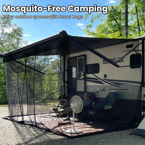 39 Ft Mosquito Netting For Patio And Backyard Garden, Lightweight Polyester Mesh Bug Barrier around camper setup outdoors