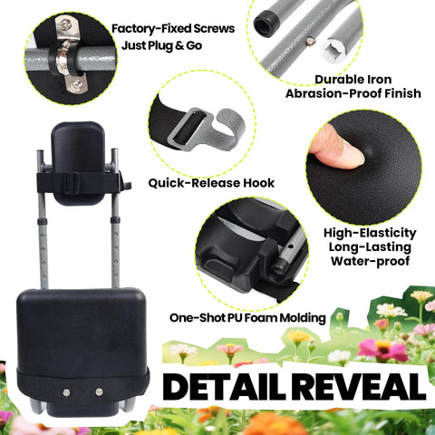 Detail view of Garden Kneeler Seat With Adjustable Height And Angle, Thick Kneeling Pad And Cushioned Seat, Durable Carbon Black finish