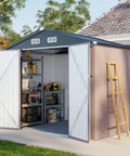 6x8 Foot Outdoor Steel Storage Shed With Lockable Door Waterproof And Rust Proof Construction For Yard Patio Backyard Garden Dual Door Access Top Ventilation