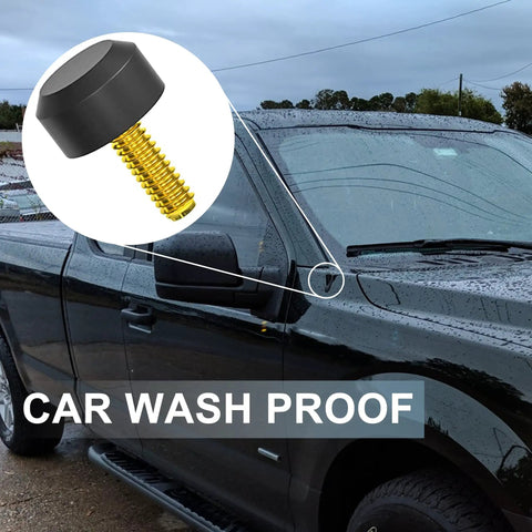 Antenna Delete Cap For Ford F Series Trucks And Bronco, Clean Low-Profile Antenna Base Cover displayed on black Ford truck