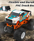 One Sixteen Scale RC Monster Truck For All Terrain 2.4GHz Dope Off Road Vehicle with flexible PVC body on dirt track