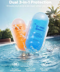 3 In 1 Pool Winter Closing Kit For Above Ground And Inground Pools Up To 30000 Gallons with two floating units in pool water.
