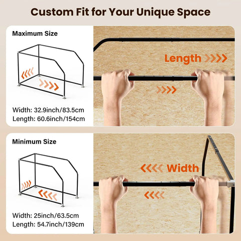 Top Shelf Adjustable Loft Handrail And Attic Ladder Safety Railing showing adjustable widths and lengths for unique spaces.