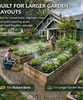 Smart 200 Foot Drip Irrigation Kit With 36 Pro Grade Adjustable Copper Nozzles setup in raised beds garden with a couple tending plants