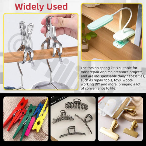 Stainless Steel Torsion Spring Kit With 45 Pieces In 15 Sizes Including 30mm 45 Degrees 40mm 90 Degrees And 50mm 120 Degrees V Shape Springs in use.