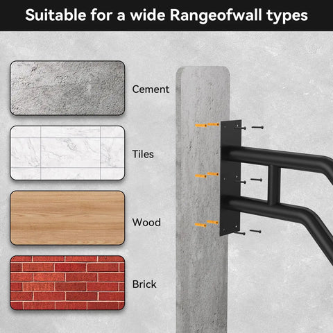 Outdoor Wall Mount Handrail Grab Bar For 1 To 3 Step Stairs, 25.8 Inch Black Steel Safety Rail suitable for various wall types