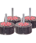 Four aluminum oxide flap wheels with shanks for drill use, part of the 20 Pack Flap Wheel Sander Set For Drill, 2 Inch By 1 Inch Shank.