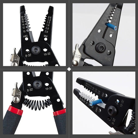 7 Inch Pro Grade Wire Stripper And Cutter For 10-20 AWG Solid And 0.8-2.6mm Stranded Wire, Built In Screw Shearer, close-up view