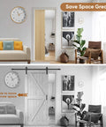 Comparison of rooms with a No-Fuss Pocket Door Frame Kit For 2x4 Walls, 36 By 96 Inches, and a traditional sliding door.