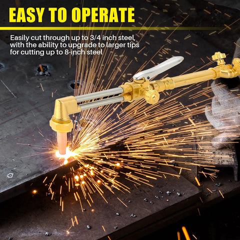 Type Cutting Attachment Torch Handle For Oxygen And Acetylene Cutting And Welding in action, cutting steel with sparks