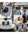 Grabo Nemo Electric Vacuum Suction Cup Lifter lifting stone panel with 375 lb capacity, assisting in heavy lifting and installation.