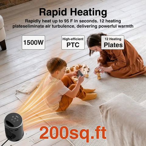 Portable Electric Space Heater With Thermostat And Remote, 1500W PTC Ceramic Quick Heat That Cranks Up The Warmth Fast