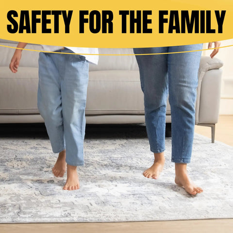 Two people walking barefoot on rug secured with No Slip Double Sided Rug Tape 2 Inch By 30 Yard For Securing Area Rugs On Carpet Hardwood
