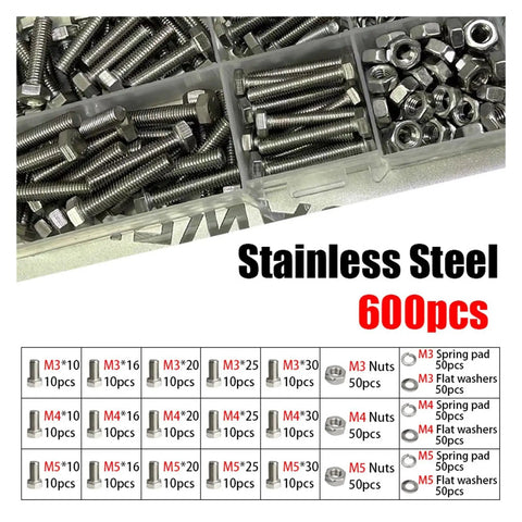 600 Piece Stainless Steel Hex Bolts Kit M3 M4 M5 With Nuts for DIY Furniture and Home Projects Rust Resistant Fasteners Socket Drive Compatible Ideal for Indoor Use, assorted bolts