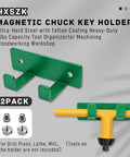 Heavy Duty Magnetic Chuck Key Holder 2 Pack with ultra-hard steel, green finish, designed for organizing tools in workshops.