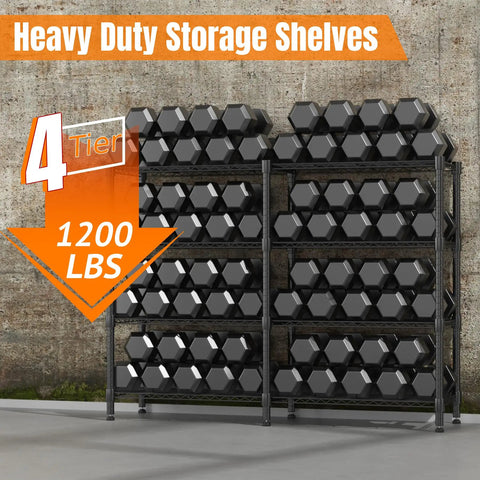 Rock Solid Four Tier Wire Shelving Unit, Heavy Duty Adjustable Metal Storage Rack For Garage Pantry And Kitchen, Powder Coated Utility Organizer, 14 By 60 By 60 Inches, Durable Black Finish