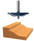 Top Tier Two Point Five Inch Carbide Tipped Ogee Raised Panel Router Bit Built Like A Tank For Router Tables With Smooth Ball Bearing Pilot And Ridiculously Clean Cuts on wood panel.