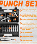 Pro Grade Punch Set Kit With Steel Punches Roll Pin Set Hammer And Organizer Case For Machinery Maintenance And DIY Projects