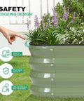 Side view of Galvanized Raised Garden Bed Kit 5X3X1 Modular Planter Box For Outdoor Gardening with plants and safety edging feature.