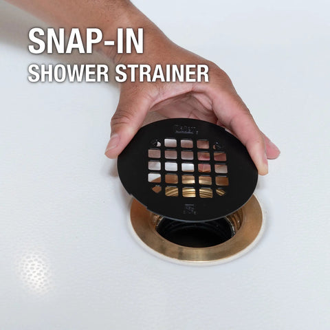 Universal Round Shower Strainer Snap In 4.25 Inch Drain Top Matte Black Finish Keeps Drain Clear And Flowing Freely With Durable Stainless Steel Construction Replacement Strainer To Stop Clogs In The Shower