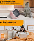 Portable Ceramic Space Heater 1000W 800W With Quick Heat In 2 Seconds, super quiet 50dB desk heater for home in pink, features shown