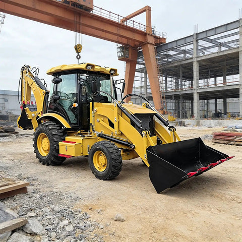 Rugged Heavy Duty Compact Backhoe Loader with Hydraulic Front Loader and Rear Backhoe Mini Tractor at construction site