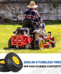 20x8.00-8 Lawn Mower Tires and Wheels 2 Pack Tubeless 4 Ply 3.5 Inch Offset Hub 3/4 Bore Keyway Replacement for Riding Tractor Mower