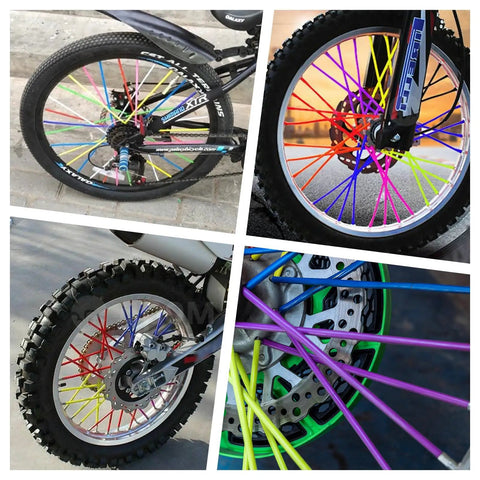 Multi-color spoke skins and covers on bike and motorcycle wheels, 180 pcs spoke skins and covers in 10 dope color mix for decoration and protection kit