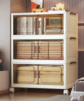 Lockable Stackable Storage Bins On Wheels With Lids 3 Tier Collapsible Plastic Cabinet For Foldable Closet Organization Space Saving