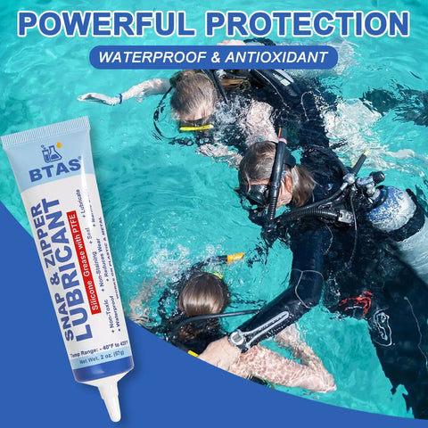 Divers using Zipper Lubricant For Plastic And Metal Zippers Silicone Grease With PTFE Marine Grade 2 Oz Anti Rust Sealing Waterproof