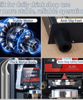Components of Fully Automatic Electric Cup Sealer With LCD Control Panel, including stable motor, anti-slip feet, and metal body.