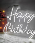 Happy Birthday Neon Sign LED Light, Large Silicone Neon, 16.9 X 6.7 Inches, Modern Wall Mount Decor, USB Powered, Cool White Glow