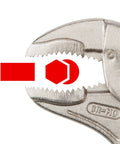Detail of Six Piece Locking Pliers Set With Straight Jaw Curved Jaw And Long Nose For Tough Grip Jobs Five Ten Six Nine Inch Sizes Ideal For Welding