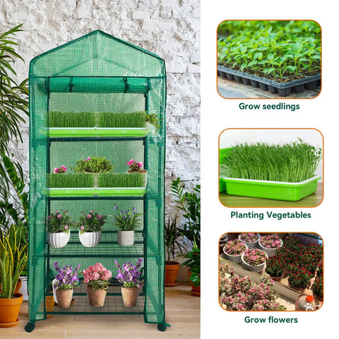 4 Tier Portable Greenhouse Kit With Casters And Roll Up Zipper PE Cover For Indoor Outdoor Seedlings And Plants, no fuss setup