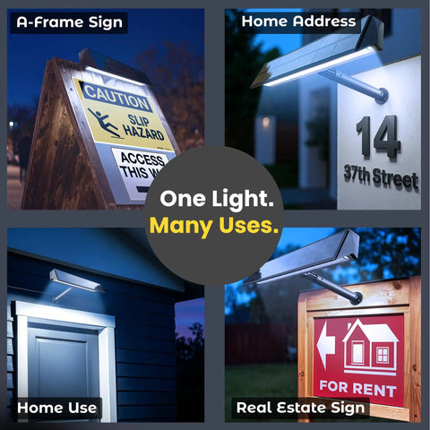 Adjustable Solar Sign Lights Outdoor Black LED Floodlight For House Numbers Real Estate Curb Appeal Crisp Cool White Beam IP65 Weatherproof Dusk To Dawn Sensor Hits Hard At Night