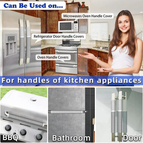 Five Piece Fridge And Microwave Door Handle Covers No Sweat Washable Without Fading used on kitchen appliances gray