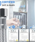 12 ft stainless steel braided ice maker water line with 1/4 inch compression fittings, close-up view