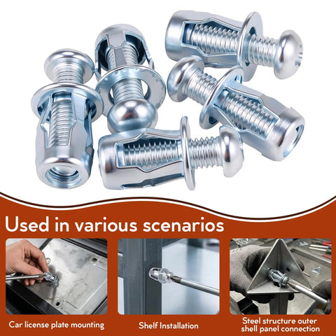 Petal Nut Jack Fasteners Kit 50Pcs M4 M5 M6 M8 Expansion Screws For Hollow Wall Sheet Metal Drywall And Thin Tubes Galvanized Carbon Steel Anchors Secure Load Distribution, zinc-plated steel fasteners for sheet metal and drywall